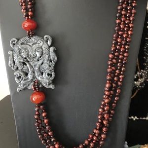 Pangea Mines Jade & Tiger’s Eye necklace 32”